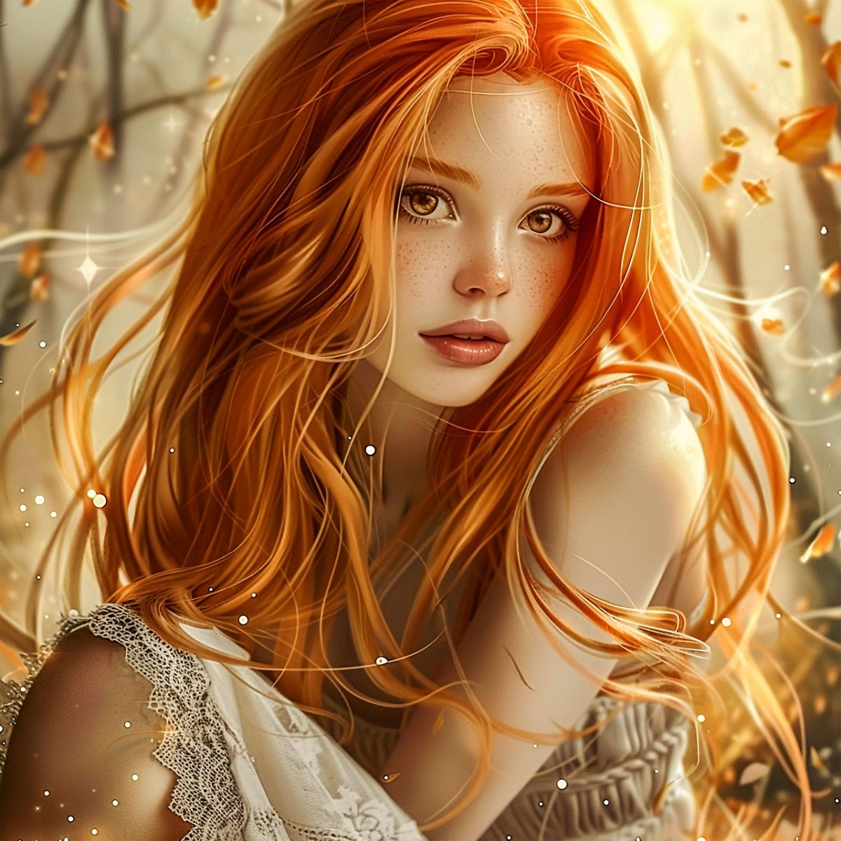 fantasy, women, girl, portrait, freckles, ai generated